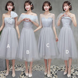 Light gray short bridesmaid dress bowknot gown