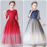 Middle sleeve gradient little girl's party dress