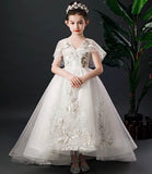 White embroidered trailing quinceanera dress