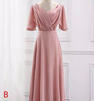 Floor length long pink chiffon bridesmaid dresses