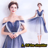 Short blue white gradient prom dress