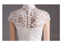 High neckline short sleeve modest a line wedding dress