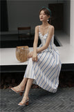 Blue white striped dress spaghetti straps summer dress