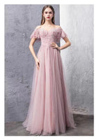 Pink embroidered tulle event dress