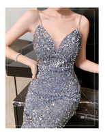 Spaghetti straps sequin mermaid dresses long