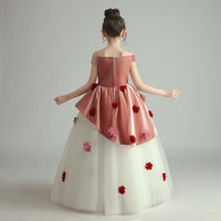 Pink white applique ball gown for little girl