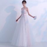 Gradient color long tulle prom dress strapless bridesmaid dress