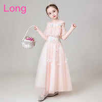 Pink flower girl dress floor length long
