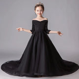 Little girl's tailed black tulle dress