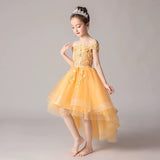 Off the shoulder high low yellow flower girl dress