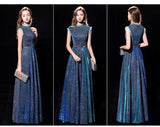 Sleeveless sparkly blue evening dress