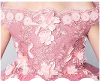 Off the shoulder pink flower girl dress