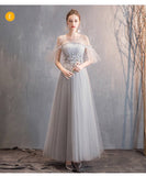 Floor length long grey bridesmaid dress