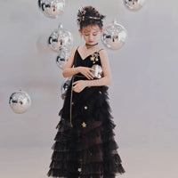 Spaghetti straps little girl black ball gown