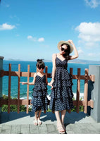 Spaghetti straps mother and daughter matching dots dress
