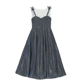 Dusty blue spaghetti straps little girl's dress