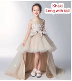 Removable tailed embroidered flower girl dress