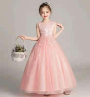 Embroidered little girl's tulle long dress