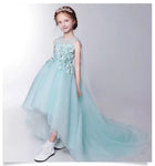 Applique Green flower girl dress with train