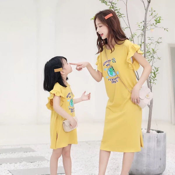 Yellow mother and daughter matching dress