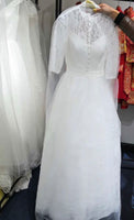 High neckline middle sleeve modest wedding dress