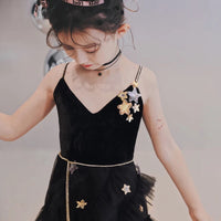 Spaghetti straps little girl black ball gown