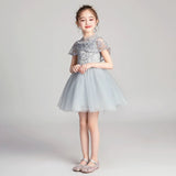 Grey tulle flower girl dress