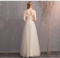 Long champagne bridesmaid dress