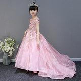 Pink embroidered little girl's ball gown