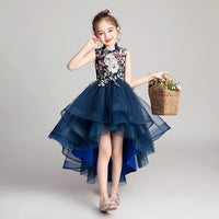 Royal blue embroidery flower girl dress