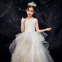 Sleeveless silver little girl's ball gown