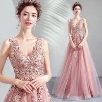 Sleeveless Embroidered pink prom dress