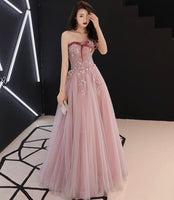 Off the shoulder pink long prom dress