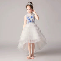 Embroidered high low white flower girl dress
