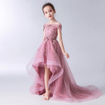 Pink flower girl gown embroidered Hi-Lo