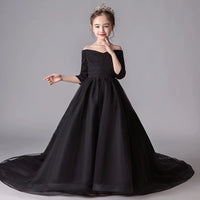 Little girl's tailed black tulle dress
