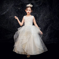 Sleeveless silver little girl's ball gown
