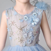 Sleeveless blue little girl ball gown
