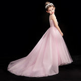 Pink embroidery little girl tulle dress