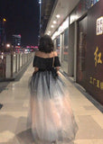Off the shoulder gradient black prom dress