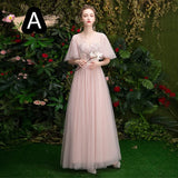 Floor length long pink tulle bridesmaid dress