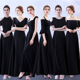 long black prom dress party dress evening dress zipper  Middle sleeve V neck off the shoulder 