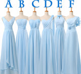 customized long bridesmaid dress blue V neck off the shoulder strapless one shoulder