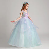 long light blue junior girl embroidery gown