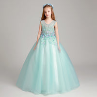 long mint junior girl embroidery performance dress prom dress gown