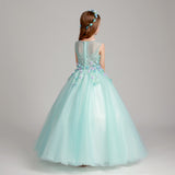 long mint junior girl embroidery prom dress gown