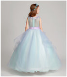long sky blue junior girl embroidery performance dress prom dress
