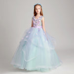 long light blue junior girl embroidery performance dress prom dress gown hand made