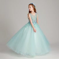 long green junior girl embroidery performance dress prom dress gown