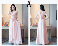long pink bridesmaid dress customized V neck